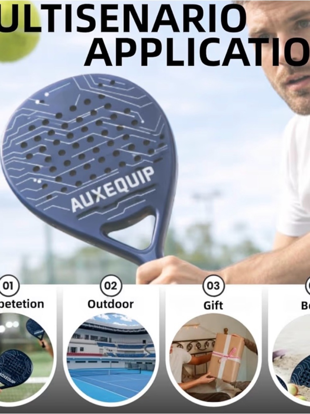 AUXEQUIP Blue Paddle Racket - Picture 3 of 5